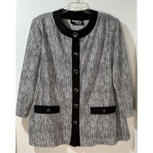 Whirlaway women’s black white striped 3/4 sleeve top button front XXL #27-0697